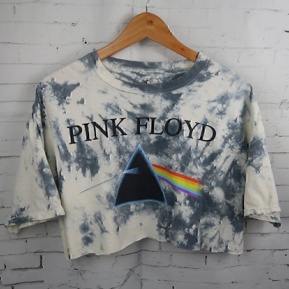 VINTAGE PINK FLOYD BAND BLUE TIE DYE SHORT SLEEVE CROPPED T SHIRT SIZE XL